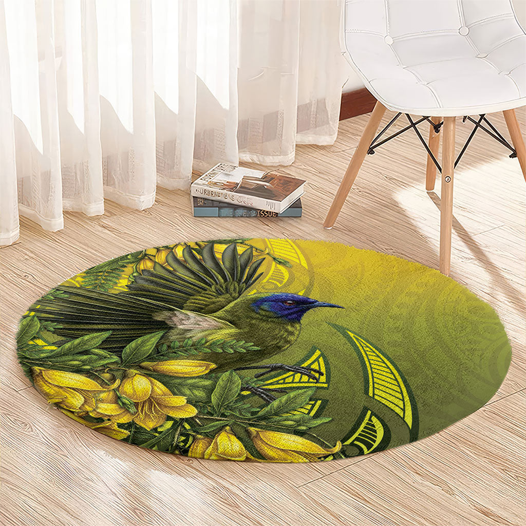 New Zealand Bellbird Round Carpet With Kowhai Flowers LT05 - Polynesian Pride