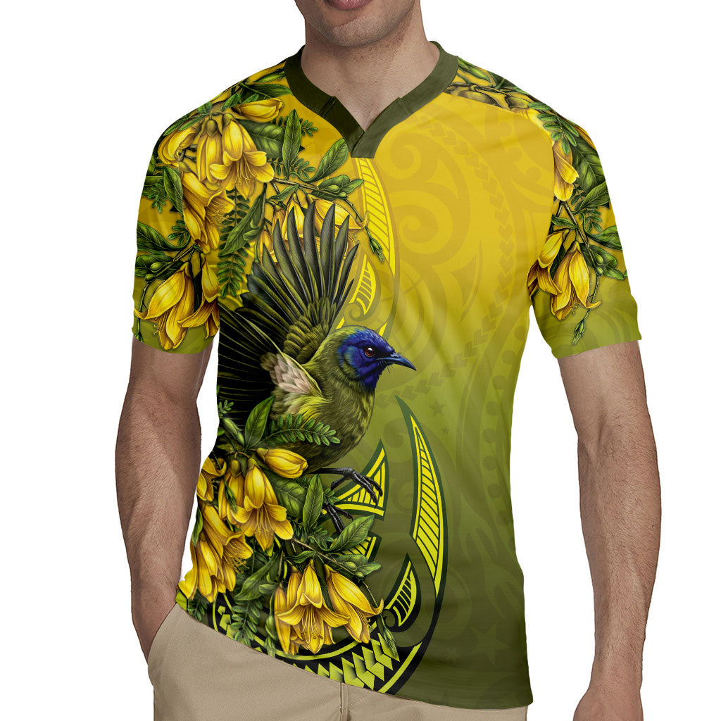 New Zealand Bellbird Rugby Jersey With Kowhai Flowers LT05 - Polynesian Pride