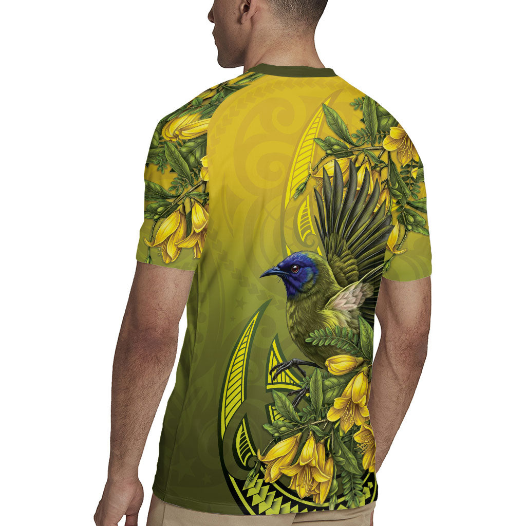 New Zealand Bellbird Rugby Jersey With Kowhai Flowers LT05 - Polynesian Pride
