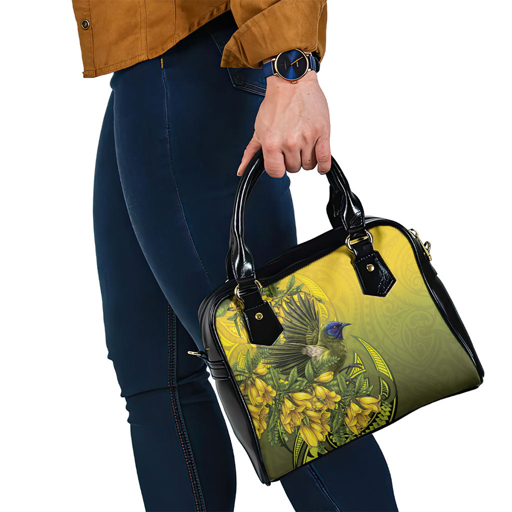New Zealand Bellbird Shoulder Handbag With Kowhai Flowers LT05 - Polynesian Pride