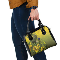 New Zealand Bellbird Shoulder Handbag With Kowhai Flowers LT05 - Polynesian Pride