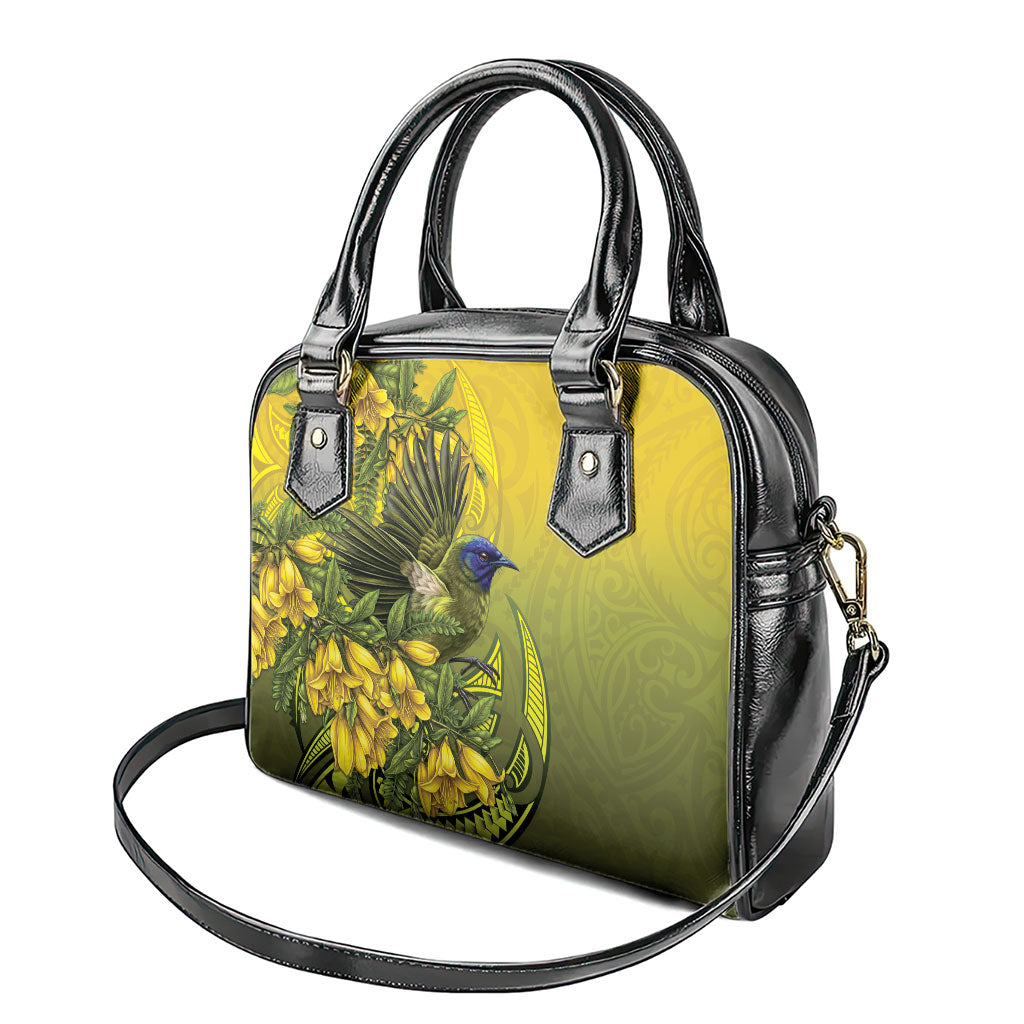 New Zealand Bellbird Shoulder Handbag With Kowhai Flowers LT05 - Polynesian Pride