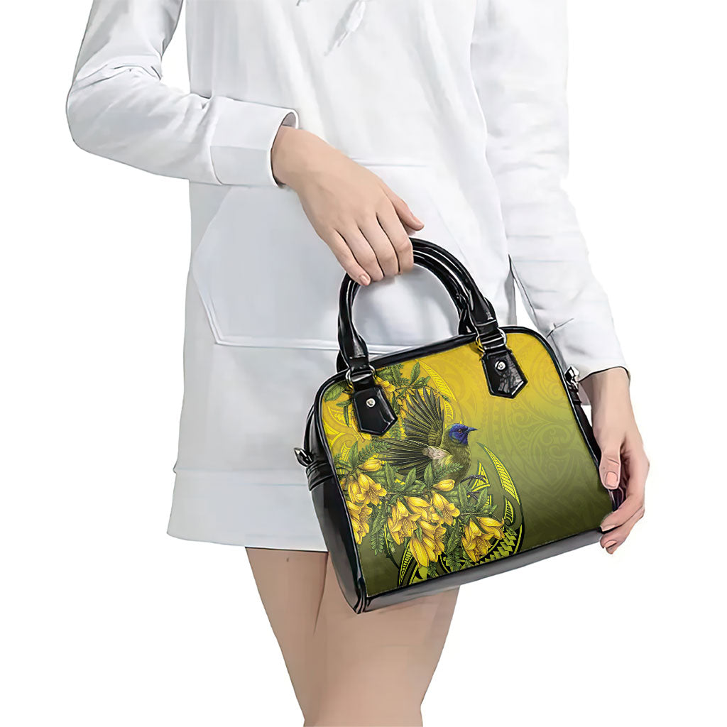 New Zealand Bellbird Shoulder Handbag With Kowhai Flowers LT05 - Polynesian Pride