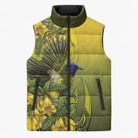 New Zealand Bellbird Sleeveless Puffer Jacket With Kowhai Flowers LT05 Unisex Yellow - Polynesian Pride