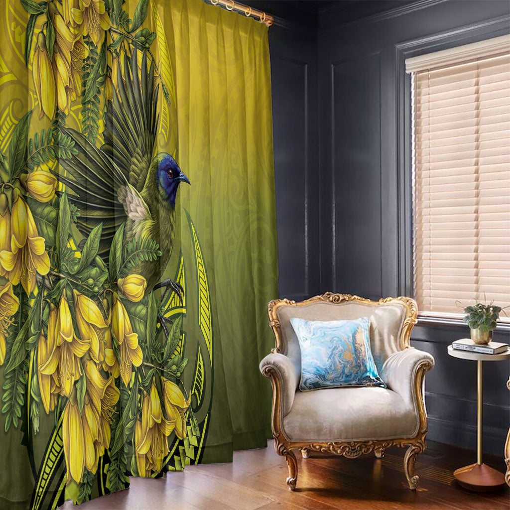 New Zealand Bellbird Window Curtain With Kowhai Flowers LT05 - Polynesian Pride