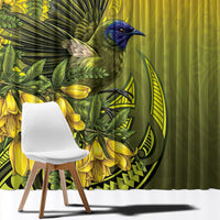 New Zealand Bellbird Window Curtain With Kowhai Flowers LT05 - Polynesian Pride