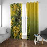 New Zealand Bellbird Window Curtain With Kowhai Flowers LT05 With Grommets Yellow - Polynesian Pride