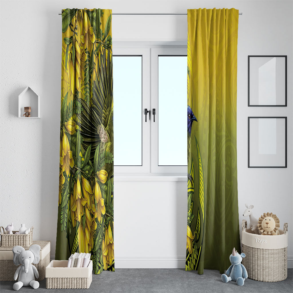 New Zealand Bellbird Window Curtain With Kowhai Flowers LT05 - Polynesian Pride