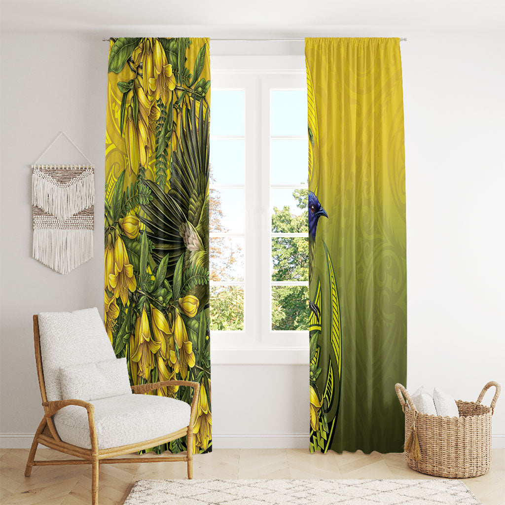 New Zealand Bellbird Window Curtain With Kowhai Flowers LT05 - Polynesian Pride
