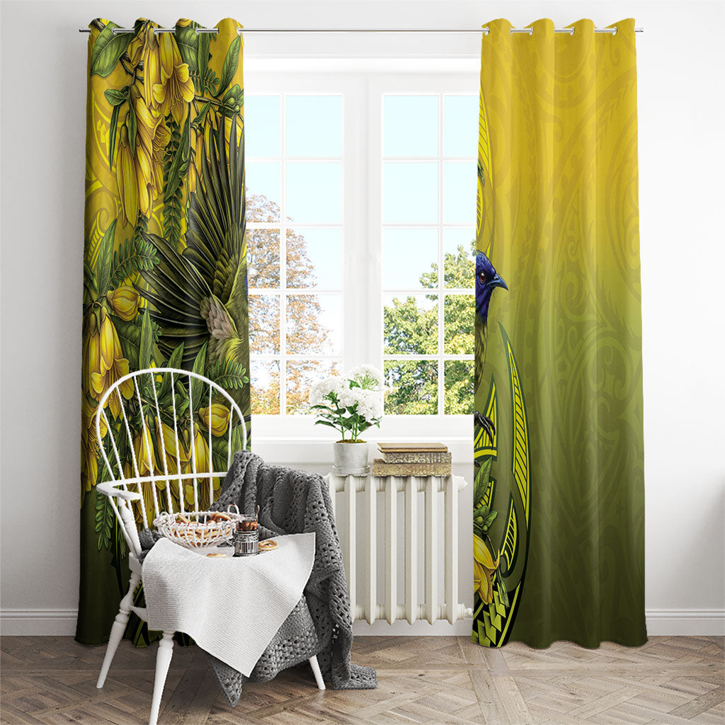 New Zealand Bellbird Window Curtain With Kowhai Flowers LT05 - Polynesian Pride