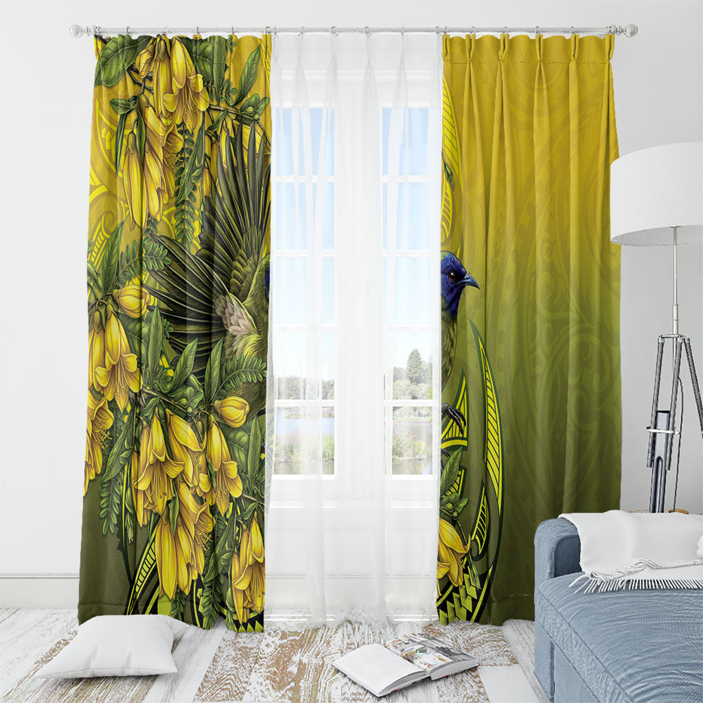 New Zealand Bellbird Window Curtain With Kowhai Flowers LT05 - Polynesian Pride