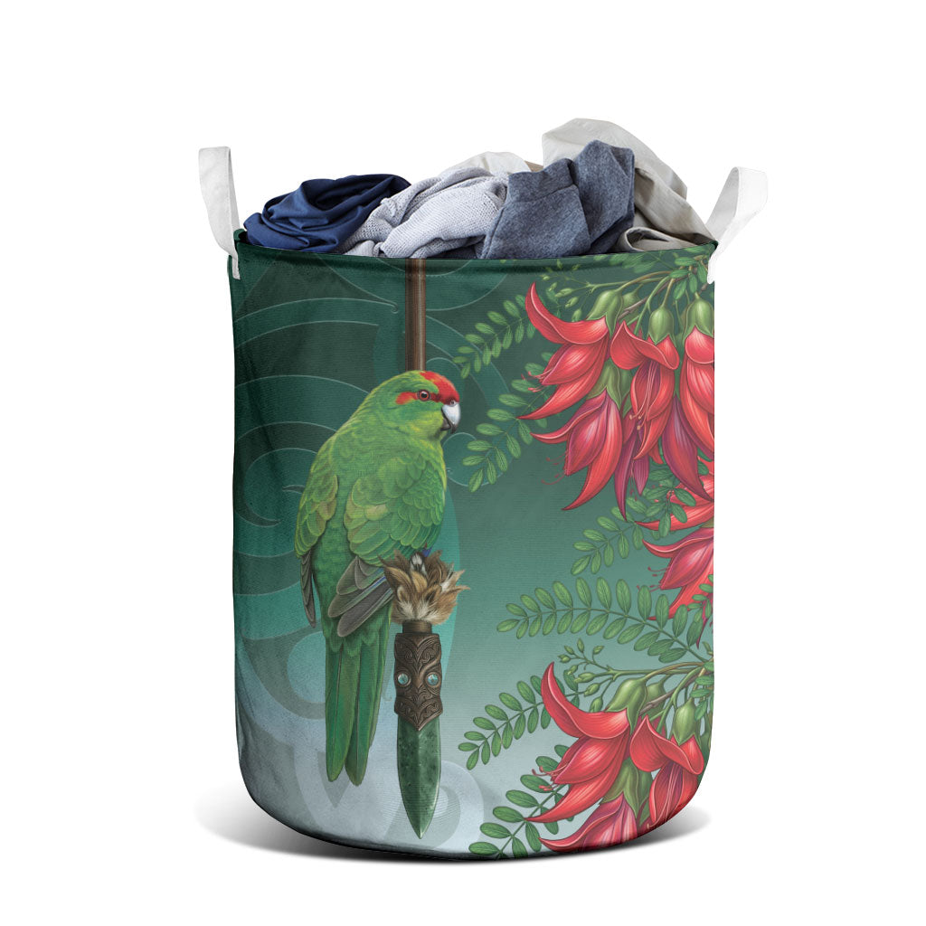New Zealand Parakeet Bird Laundry Basket With Kakabeak Flowers LT05 - Polynesian Pride