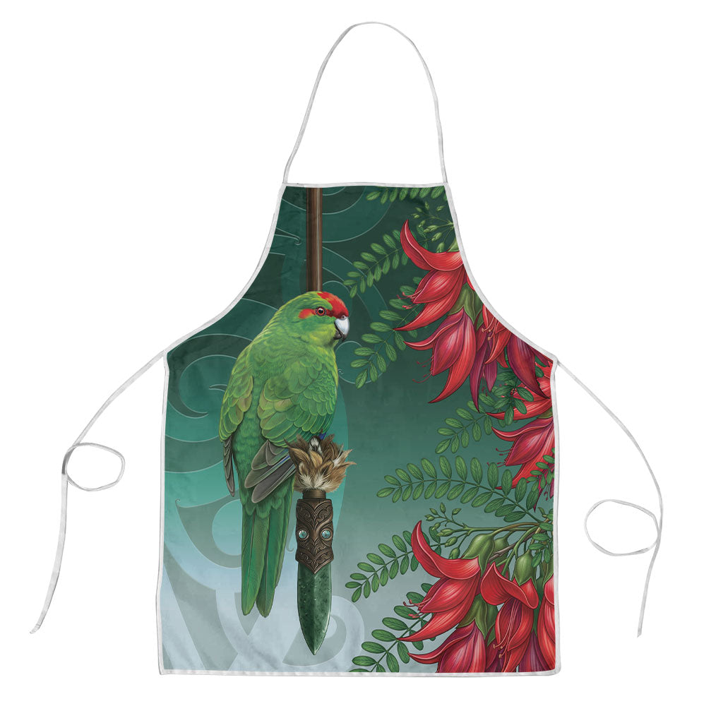 New Zealand Parakeet Bird Apron With Kakabeak Flowers LT05 Teal - Polynesian Pride