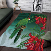 New Zealand Parakeet Bird Area Rug With Kakabeak Flowers LT05 Teal - Polynesian Pride