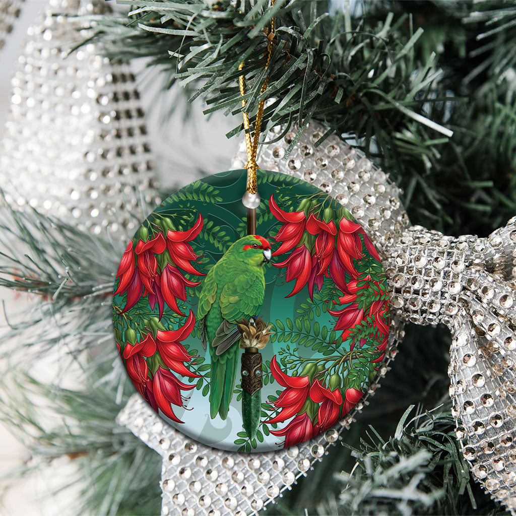 New Zealand Parakeet Bird Ceramic Ornament With Kakabeak Flowers LT05 - Polynesian Pride