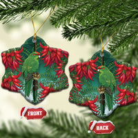 New Zealand Parakeet Bird Ceramic Ornament With Kakabeak Flowers LT05 Snow Flake Teal - Polynesian Pride