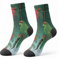 New Zealand Parakeet Bird Crew Socks With Kakabeak Flowers LT05 - Polynesian Pride