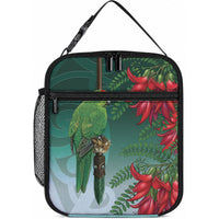 New Zealand Parakeet Bird Lunch Bag With Kakabeak Flowers LT05 10.2 × 8.3 × 4.3 inch Teal - Polynesian Pride