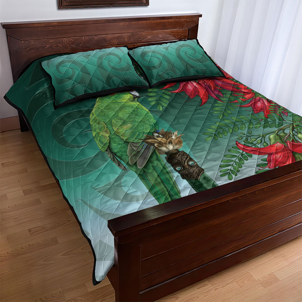 New Zealand Parakeet Bird Quilt Bed Set With Kakabeak Flowers LT05 - Polynesian Pride