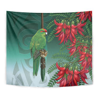 New Zealand Parakeet Bird Tapestry With Kakabeak Flowers LT05 - Polynesian Pride