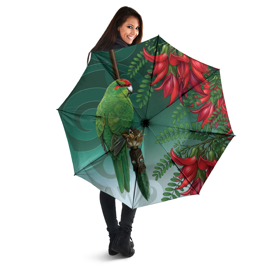 New Zealand Parakeet Bird Umbrella With Kakabeak Flowers LT05 - Polynesian Pride