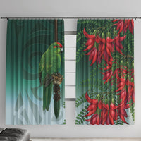 New Zealand Parakeet Bird Window Curtain With Kakabeak Flowers LT05 With Hooks Teal - Polynesian Pride