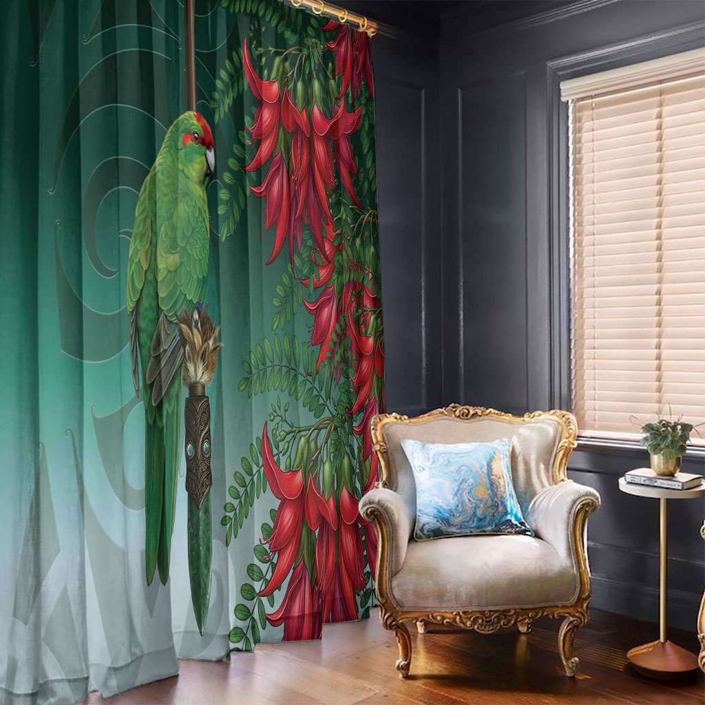 New Zealand Parakeet Bird Window Curtain With Kakabeak Flowers LT05 - Polynesian Pride