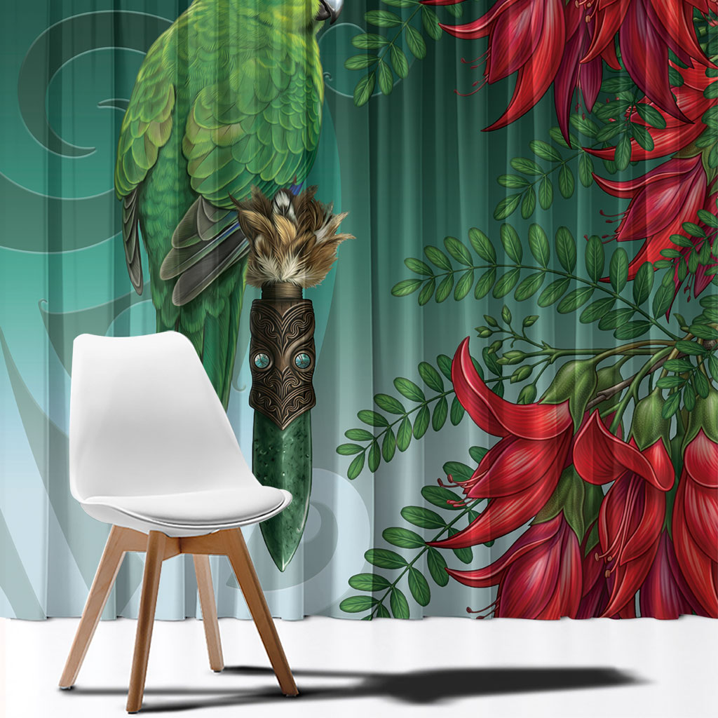 New Zealand Parakeet Bird Window Curtain With Kakabeak Flowers LT05 - Polynesian Pride