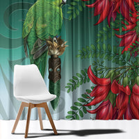 New Zealand Parakeet Bird Window Curtain With Kakabeak Flowers LT05 - Polynesian Pride