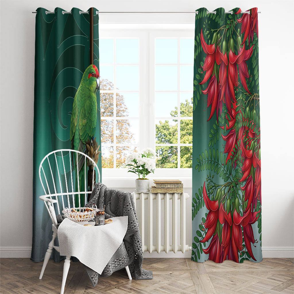 New Zealand Parakeet Bird Window Curtain With Kakabeak Flowers LT05 - Polynesian Pride
