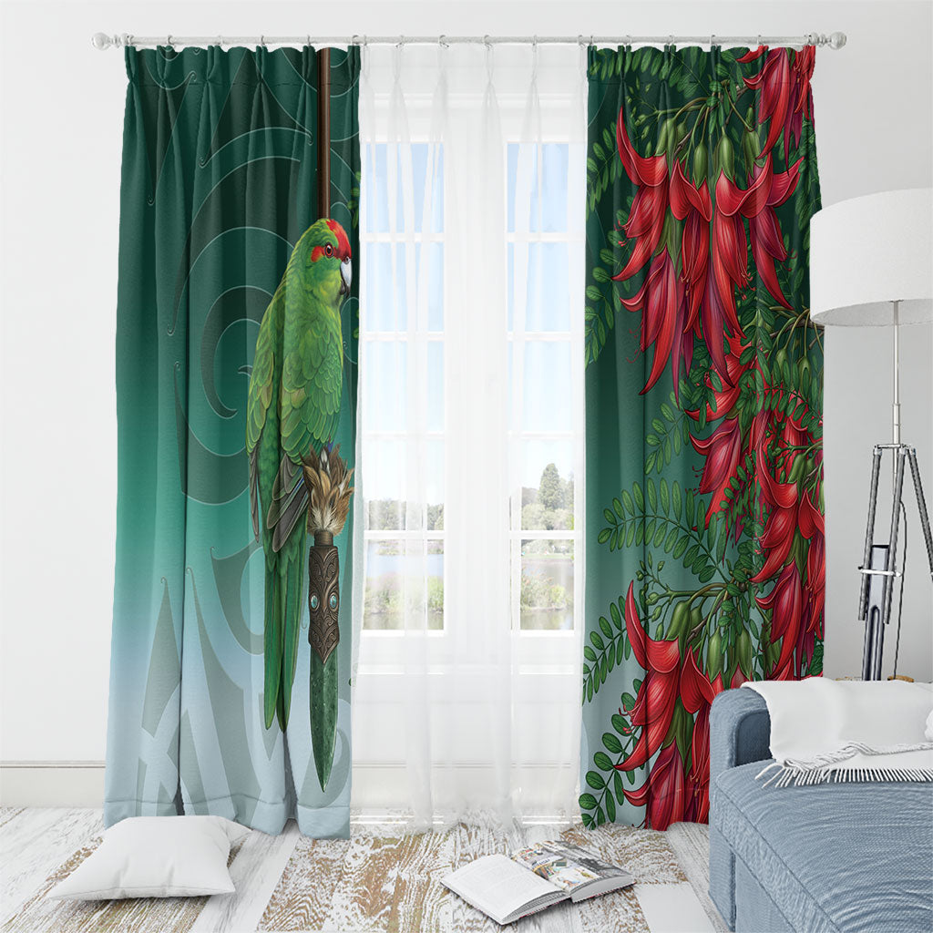New Zealand Parakeet Bird Window Curtain With Kakabeak Flowers LT05 - Polynesian Pride