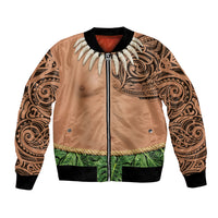 Hawaii Tribal Tattoo Costume Bomber Jacket Shark Tooth Necklace Leaf Skirt LT05 Unisex Beige - Polynesian Pride