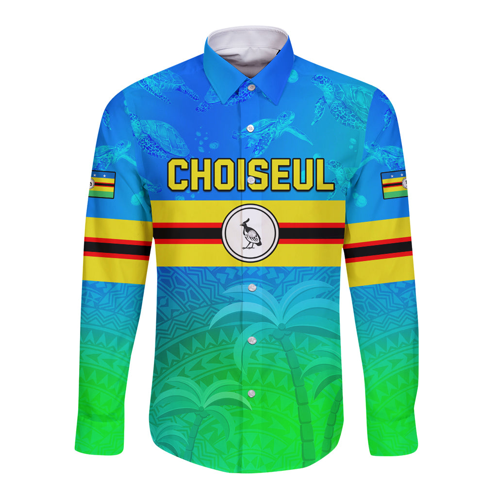Personalised Solomon Islands Choiseul Province Day Long Sleeve Button Shirt Sea Turtle Tribal Pattern LT05 Unisex Blue - Polynesian Pride