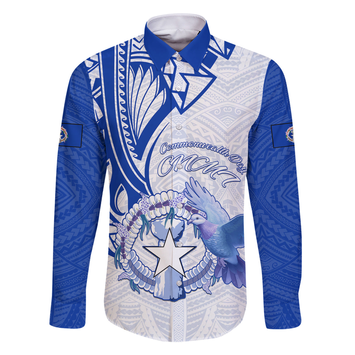 Personalised Northern Mariana Islands Commonwealth Day Family Matching Tank Maxi Dress and Hawaiian Shirt Simple Style LT05 Dad's Shirt - Long Sleeve Blue - Polynesian Pride