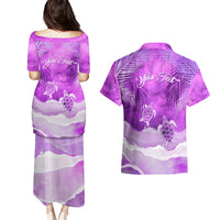 Personalised Pasifika Festival Couples Matching Puletasi and Hawaiian Shirt Violet Tropical Turtle LT05 - Polynesian Pride