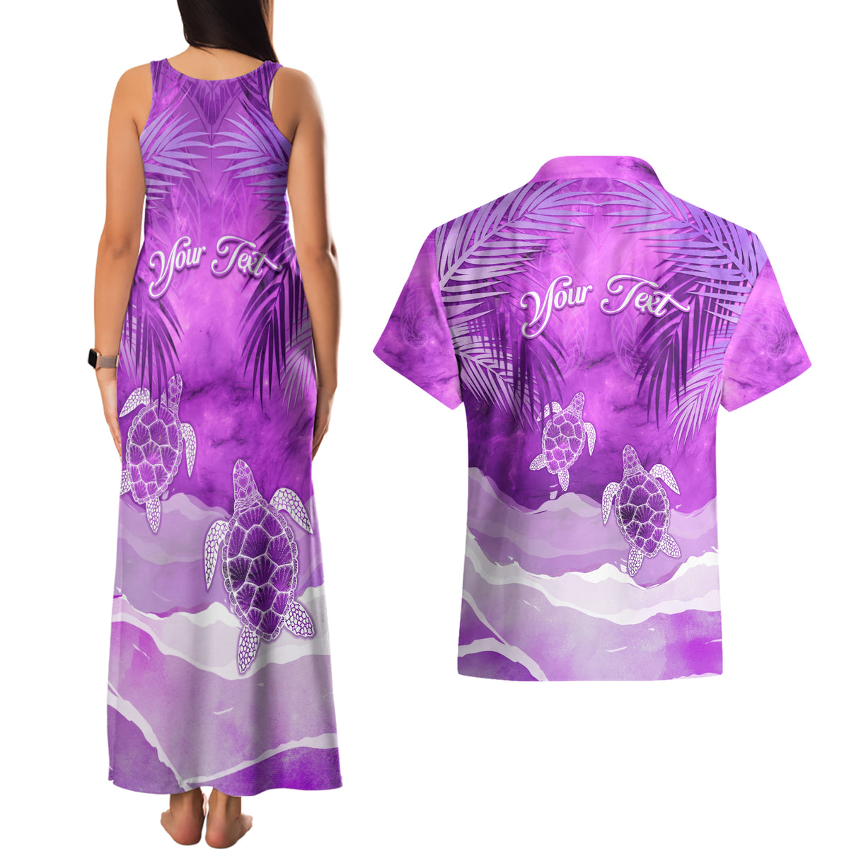 Personalised Pasifika Festival Couples Matching Tank Maxi Dress and Hawaiian Shirt Violet Tropical Turtle LT05 - Polynesian Pride