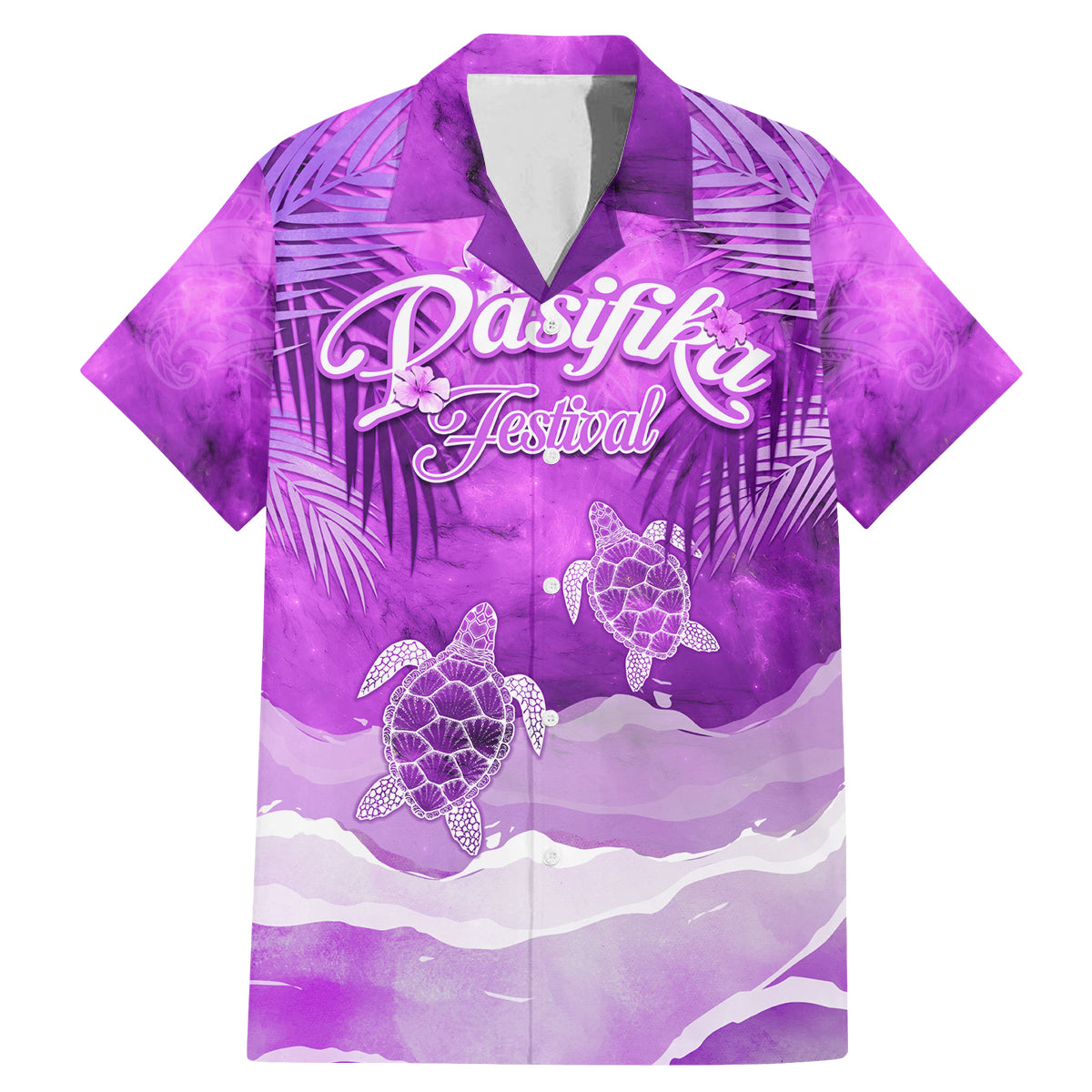 Personalised Pasifika Festival Family Matching Mermaid Dress and Hawaiian Shirt Violet Tropical Turtle LT05 Dad's Shirt - Short Sleeve Violet - Polynesian Pride