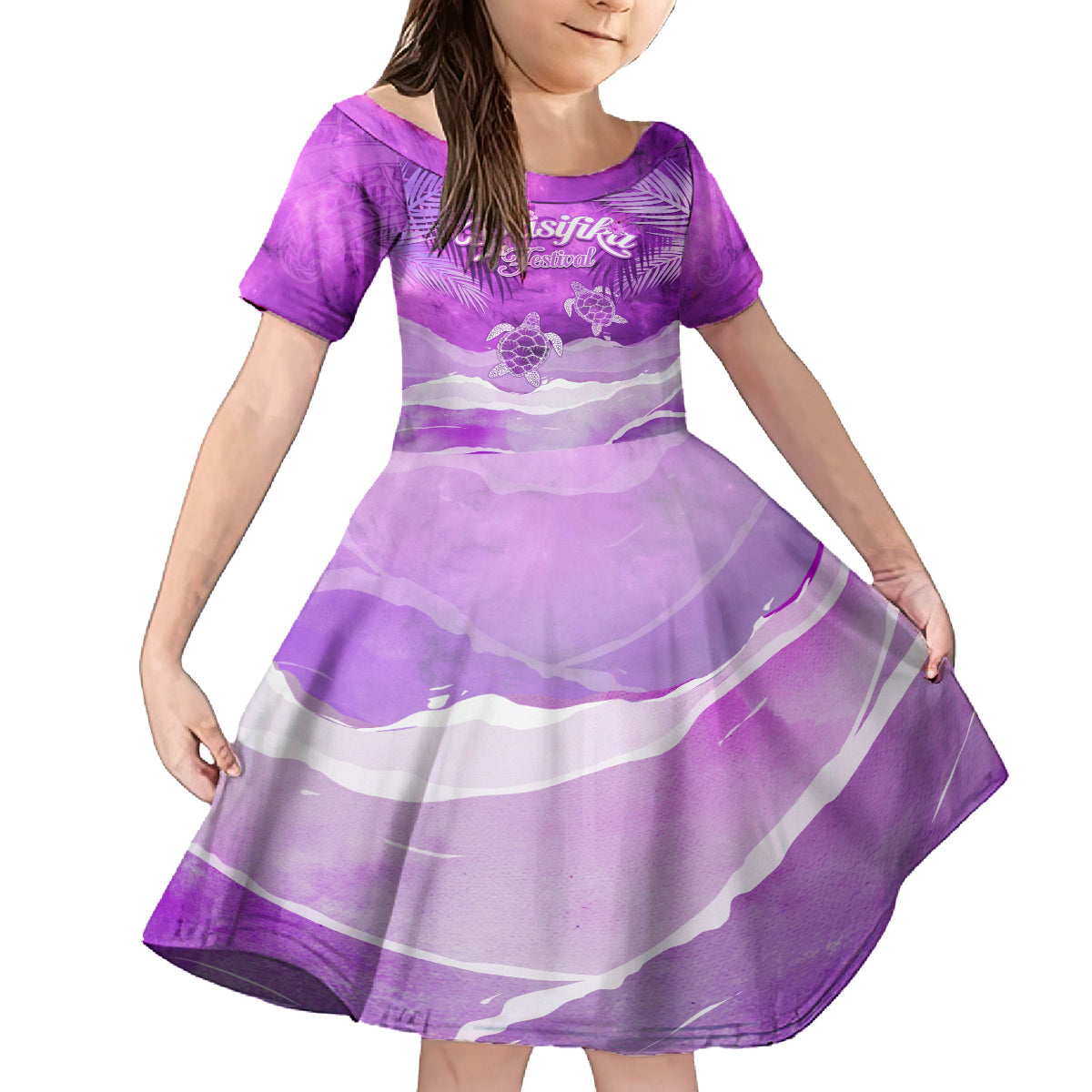 Personalised Pasifika Festival Kid Short Sleeve Dress Violet Tropical Turtle LT05 KID Violet - Polynesian Pride
