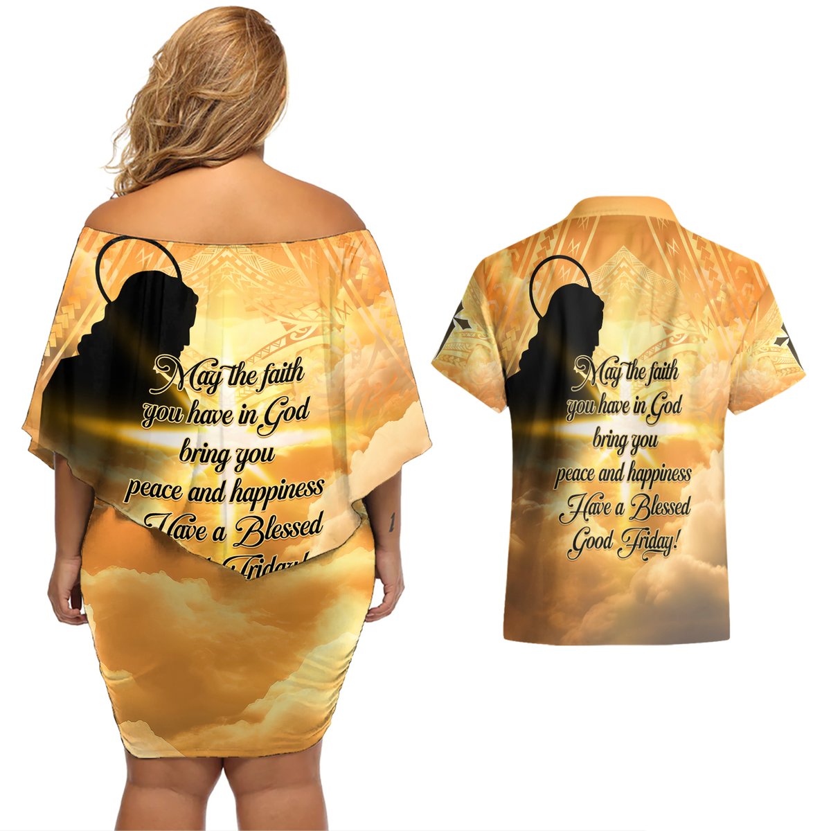 Happy Good Friday Couples Matching Off Shoulder Short Dress and Hawaiian Shirt God Will Bless You LT05 - Polynesian Pride
