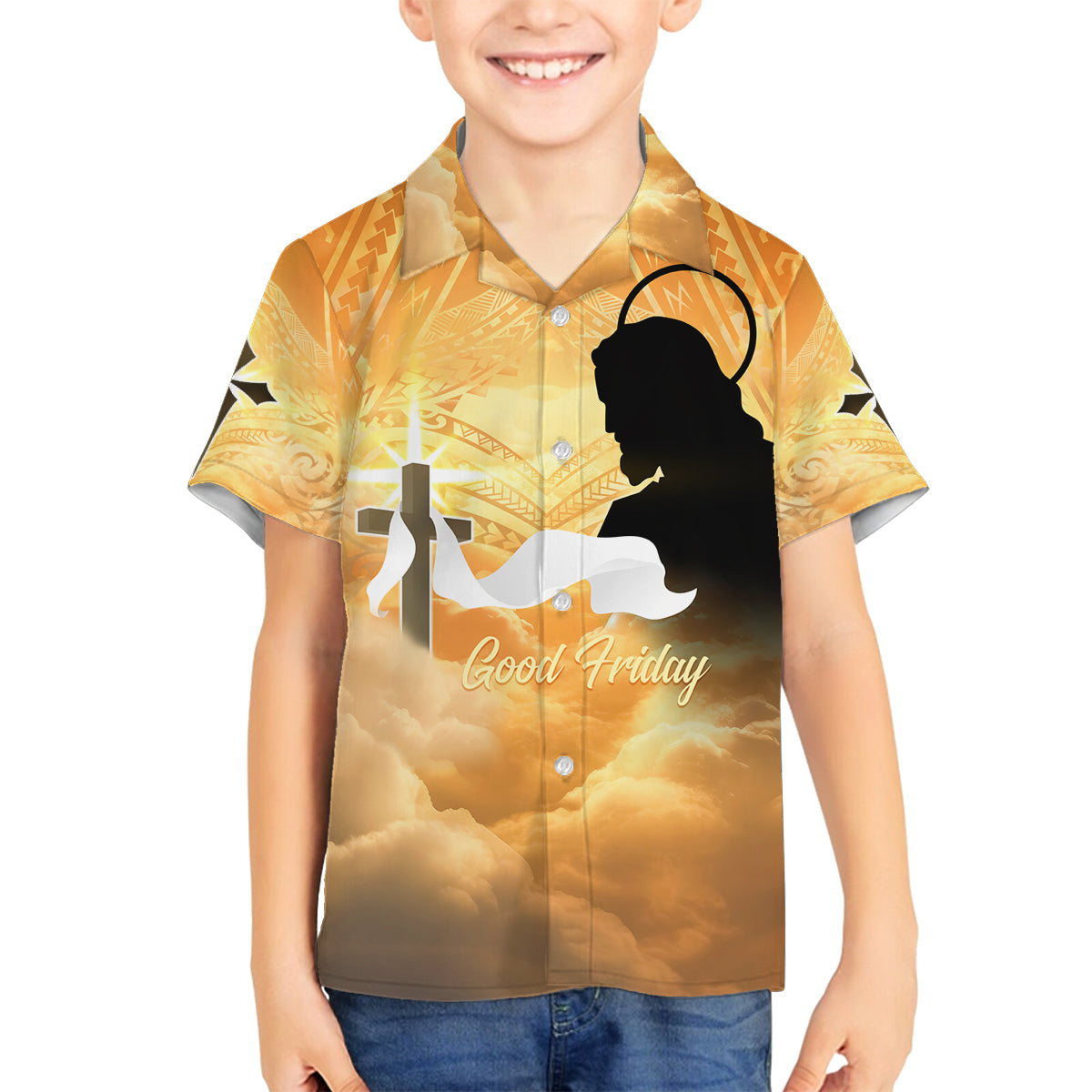 Happy Good Friday Family Matching Tank Maxi Dress and Hawaiian Shirt God Will Bless You LT05 Son's Shirt Gold - Polynesian Pride