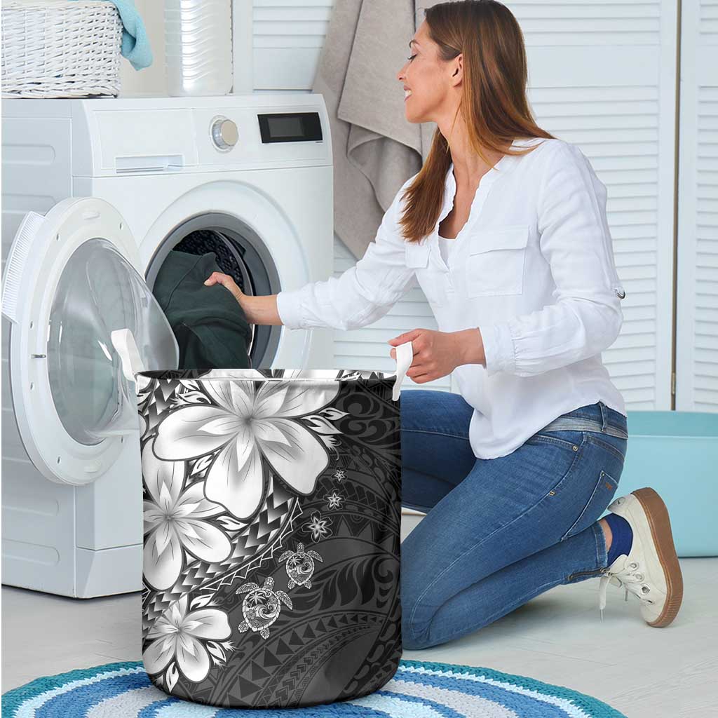 Polynesia Romantic Valentine Laundry Basket Sea Turtle Couple With Black Plumeria