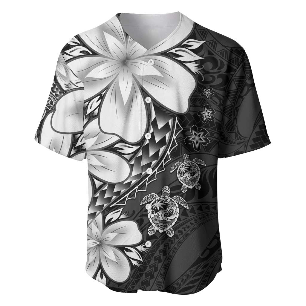 Polynesia Romantic Valentine Baseball Jersey Sea Turtle Couple With Black Plumeria