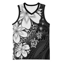 Polynesia Romantic Valentine Basketball Jersey Sea Turtle Couple With Black Plumeria