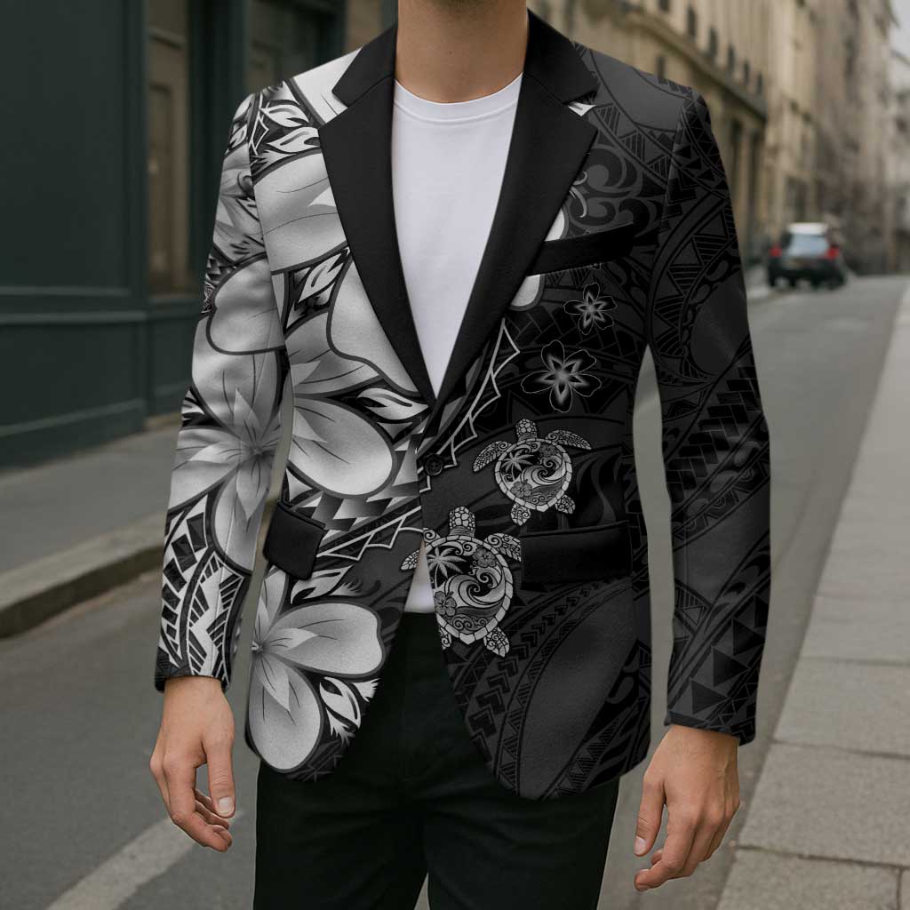 Polynesia Romantic Valentine Blazer Sea Turtle Couple With Black Plumeria