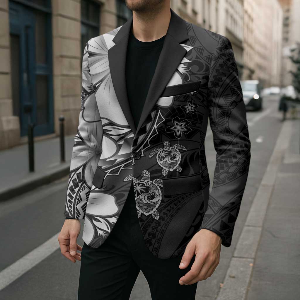Polynesia Romantic Valentine Blazer Sea Turtle Couple With Black Plumeria