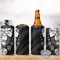 Polynesia Romantic Valentine 4 in 1 Can Cooler Tumbler Sea Turtle Couple With Black Plumeria