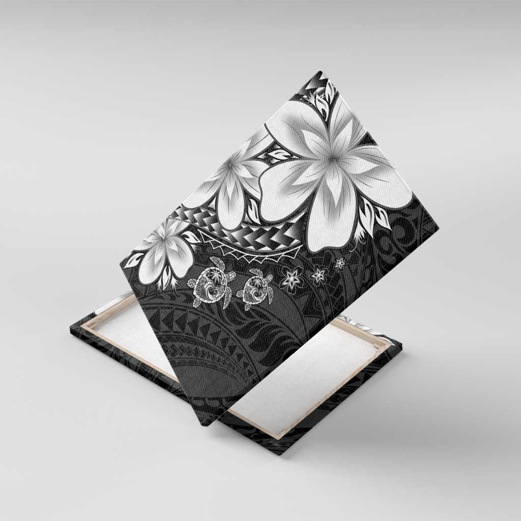 Polynesia Romantic Valentine Canvas Wall Art Sea Turtle Couple With Black Plumeria