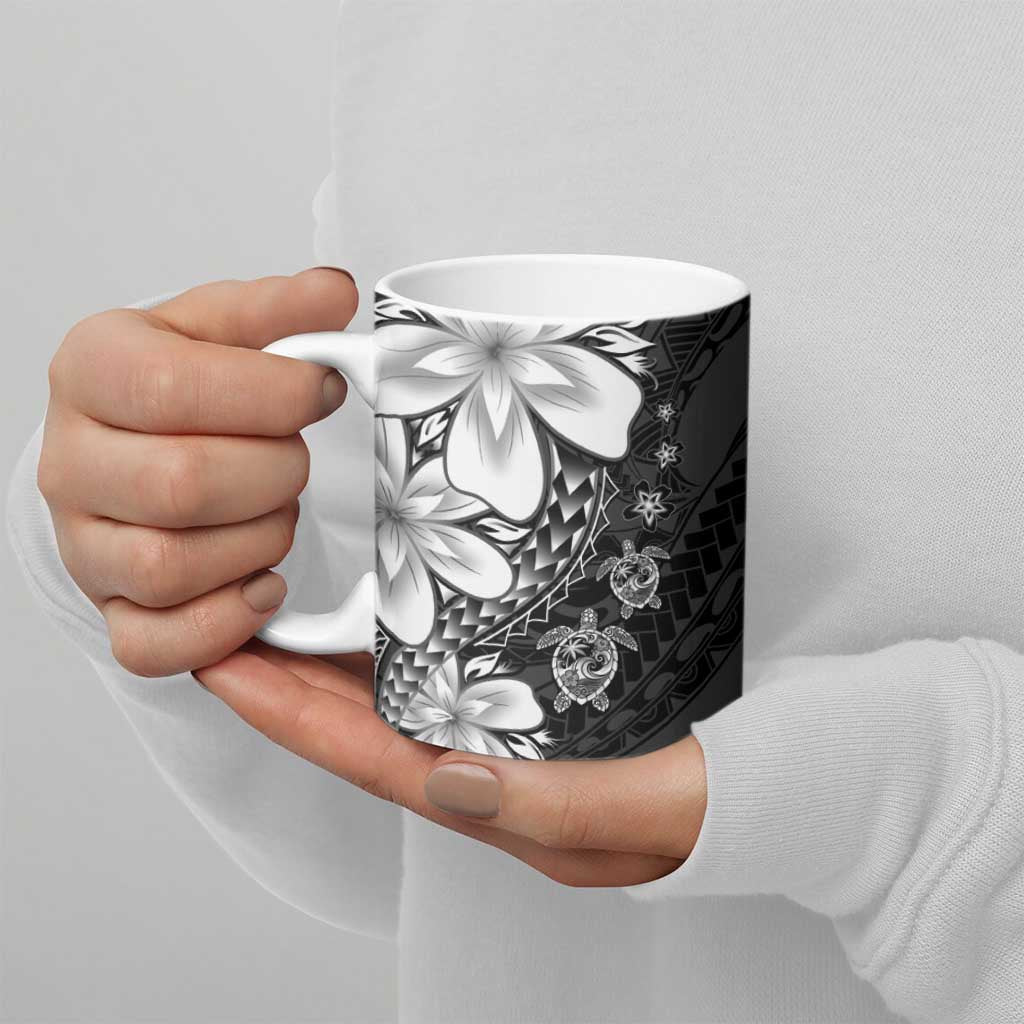 Polynesia Romantic Valentine Ceramic Mug Sea Turtle Couple With Black Plumeria