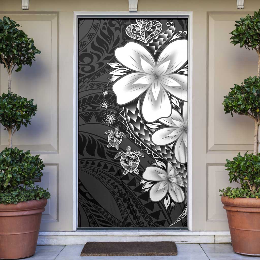 Polynesia Romantic Valentine Door Cover Sea Turtle Couple With Black Plumeria