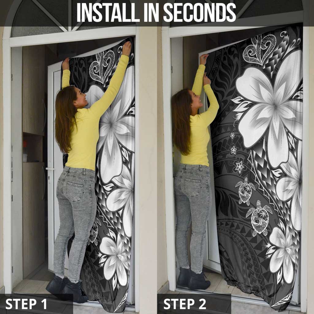 Polynesia Romantic Valentine Door Cover Sea Turtle Couple With Black Plumeria